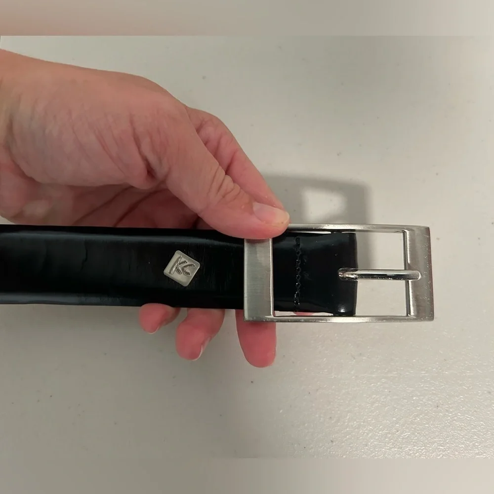 Kenneth Cole Italian Leather Belt Mens M Black Silver